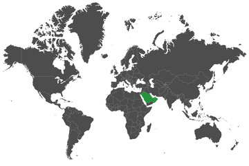 Fototapeta premium GCC countries highlighted green on world map vector