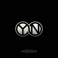 YN initial letter linked circle capital monogram logo modern template silver color version