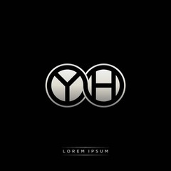 YH initial letter linked circle capital monogram logo modern template silver color version