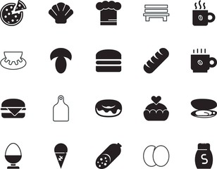 food vector icon set such as: new, grain, park, tool, clothing, cheese, pig, pepperoni, knife, liquid, preparation, protein, ripe, agriculture, muffin, ball, fruit, cone, chair, udder, plum