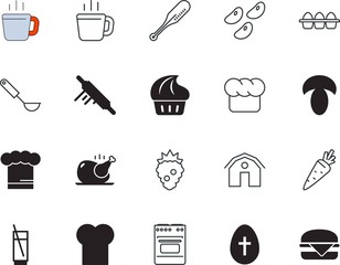 food vector icon set such as: gate, bird, mushrooms, carrots, cheeseburger, fahrenheit, raspberry, fire, season, glass, chia, pie, bun, electric, storehouse, collection, preparation, liquid, young