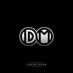 DM initial letter linked circle capital monogram logo modern template silver color version