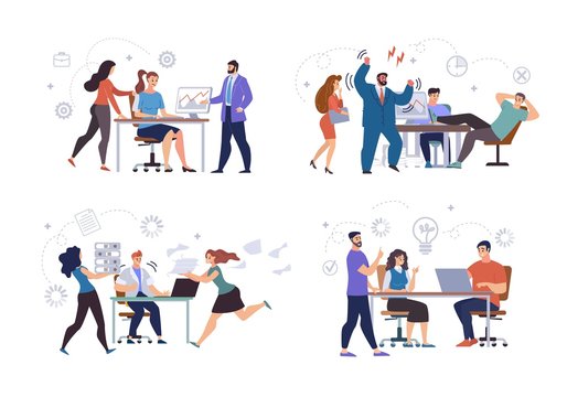 Office People Work Situations Flat Vector Set