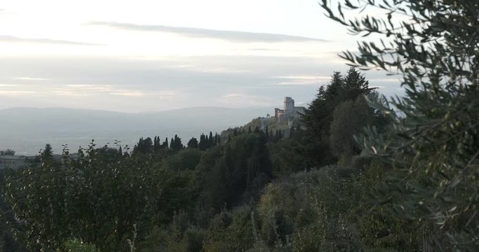 Panorama of the Rocca Maggiore castle in Assisi. The path that leads to the Eremo delle Carceri offers panoramic views.