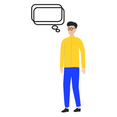 Thought bubble line icon isolated on white. Flat cartoon character isolated on white background.