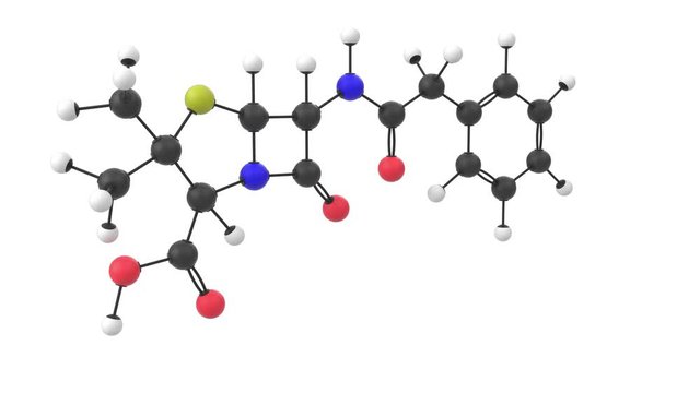 3D animation of a penicillin molecule with alpha layer