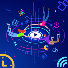 Fototapeta premium Teamwork concept banner. Can use for web banner, hero images. Concept illustration of business analytics, information gathering, data analysis, team game, market research, online research