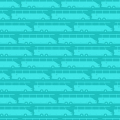 Buses transport silhouette seamless pattern. Passenger bus traffic on a blue background.