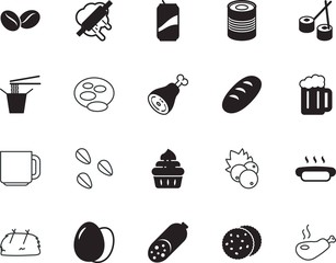 food vector icon set such as: japanese, dough, bean, style, person, ingredient, herbal, tin, bone, dog, facial, rolling, sheaf, purity, candle, noodle, bamboo, sugar, ranch, cupcake, button, straw