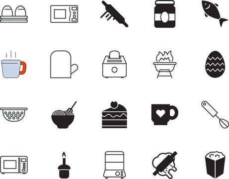 food vector icon set such as: outdoor, cherry, blender, cooker, powder, seasoning, multiple, potholder, doodle, marmalade, round, smoke, aquatic, style, piece, chef, protection, valentine, plate, pop