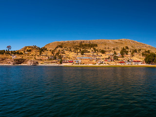 Villages far from civilization in islands of Lake Titicaca. Puno region, Peru.