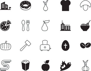 food vector icon set such as: thanksgiving, agricultural, cinema, shape, egg, board, table, domestic, donuts, sprinkle, spray, popcorn, outdoor, grass, eating, drip, tenderizer, sprayer, electrical