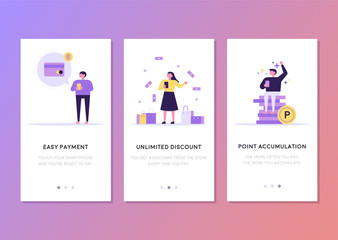 Finance related cellphone web page template design. flat design style minimal vector illustration.