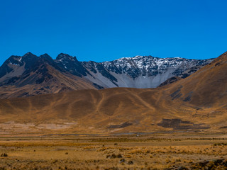 Fototapeta na wymiar Abra La Raya in Andes Mountain range. An inhospitable region between Puno and Cusco at high altitude. Cusco region, Peru