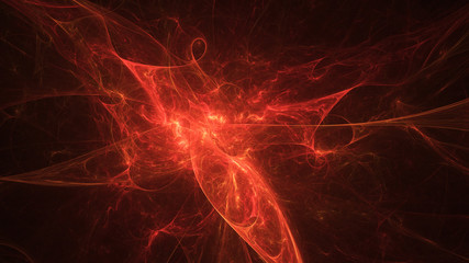 Abstract orange fiery shapes. Fantasy light background. Digital fractal art. 3d rendering.