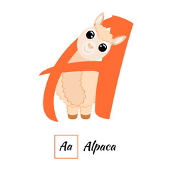 English animal alphabet letter A in vector style