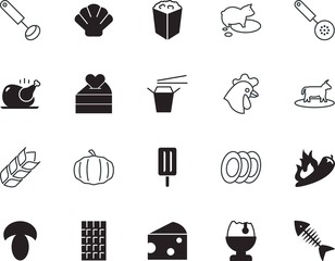 food vector icon set such as: flames, dishes, whole, cartoon, farming, squash, vacancy, circle, vanilla, chopstick, cheese, spice, asian, chinese, shellfish, fire, stand, crop, block, cock, ball