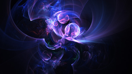 Abstract transparent blue and violet crystal shapes. Fantasy light background. Digital fractal art. 3d rendering.