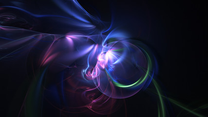 Abstract transparent blue and violet crystal shapes. Fantasy light background. Digital fractal art. 3d rendering.