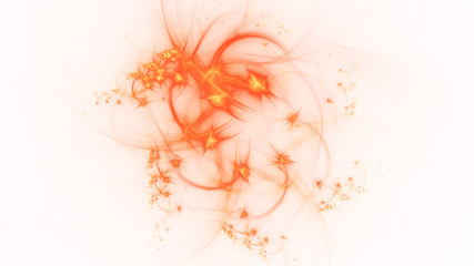 Abstract orange fiery shapes. Fantasy light background. Digital fractal art. 3d rendering.