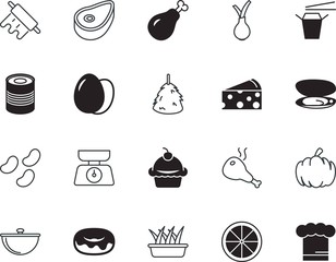 food vector icon set such as: tin, seedling, celebration, body, journey, mass, red, forage, scales, hay, web, chopsticks, turkey, squash, weight, asian, spice, seasonal, outdoor, haystack, chef, care