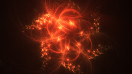 Abstract orange fiery shapes. Fantasy light background. Digital fractal art. 3d rendering.