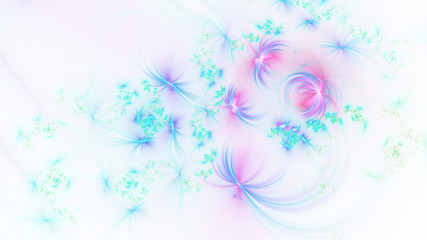 Abstract pink and blue glowing shapes. Fantasy light background. Digital fractal art. 3d rendering.