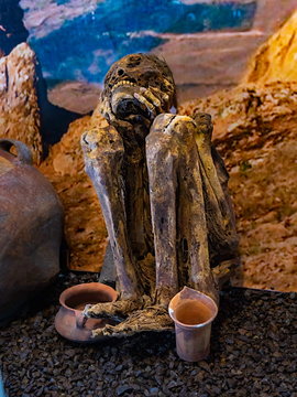 Real mummy found in the ancient Inca temples of the archaeological site of Coricancha (Qoricancha), City of Cusco, Peru