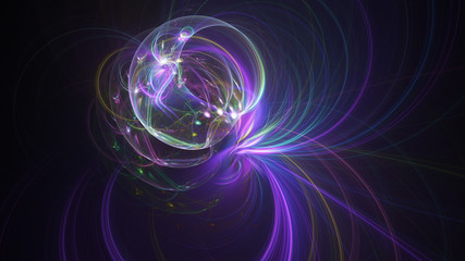 Abstract blue and violet glowing shapes. Fantasy light background. Digital fractal art. 3d rendering.