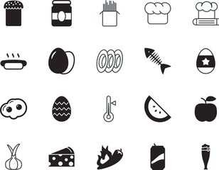 food vector icon set such as: knowledge, clean, kitchenware, hotdog, farfalle, cayenne, professional, meter, innovation, can, dead, fast, rings, red, staff, sandwich, spaghetti, full, christianity