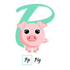 English animal alphabet letter P in vector style