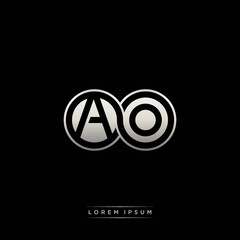 AO initial letter linked circle capital monogram logo modern template silver color version