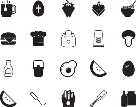 food vector icon set such as: delicatessen, machine, pasta, meter, sauce, tomato, domestic, mustard, sharp, box, bakery, italian, beer, heat, omelette, jar, new, circle, temperature, container, sport