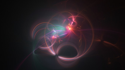 Abstract transparent red and green crystal shapes. Fantasy light background. Digital fractal art. 3d rendering.