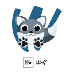 English animal alphabet letter W in vector style