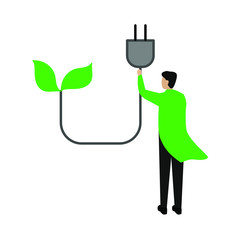 Biomass energy illustration,vector plug sign symbol. Flat cartoon character isolated on white background.