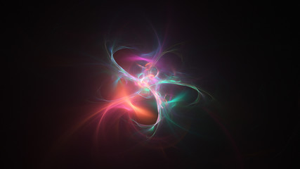 Abstract transparent red and green crystal shapes. Fantasy light background. Digital fractal art. 3d rendering.