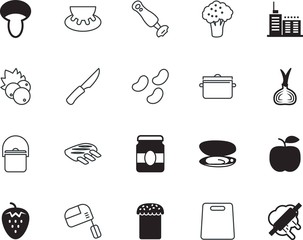 food vector icon set such as: knowledge, cauldron, building, cuisine, clam, hiking, rice, iron, agriculture, bake, glass, plank, picnic, beverages, jar, leaf, sausage, frame, sea, appliance, seafood