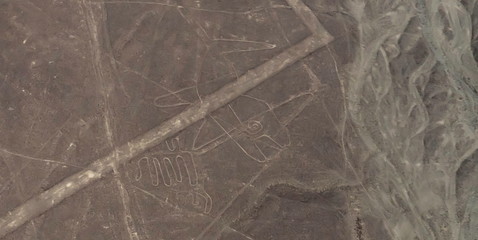 Aerial view of Nasca lines. Ground full of lines and drawings made by the ancestors. Nasca region, Peru