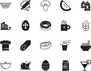 food vector icon set such as: perfect, preparation, steak, rye, architecture, wheat, tropical, shadow, shape, bbq, american, pan, label, drainer, cap, bird, rolling, ear, chef, mayonnaise, bottle