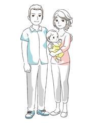 Happy parents. Young mother holding  her baby. Vector illustration. 
