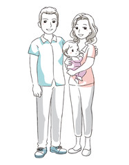 Happy parents. Young mother holding  her baby. Vector illustration. 