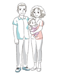 Happy parents. Young mother holding  her baby. Vector illustration. 