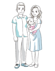 Happy parents. Young mother holding  her baby. Vector illustration. 