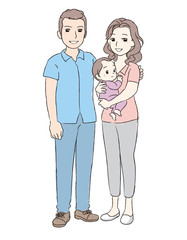 Fototapeta na wymiar Happy parents. Young mother holding her baby. Vector illustration. 