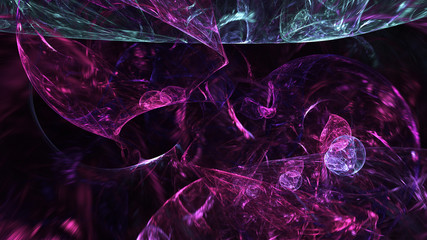 Abstract transparent purple and blue crystal shapes. Fantasy light background. Digital fractal art. 3d rendering.