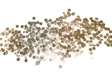 Gold glitter on white background, shiny confetti in vintage colors