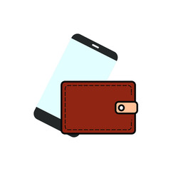 Smartphone. Wallet for money icon. Mobile concept and web design