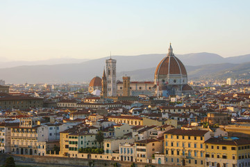 Fototapeta na wymiar Florence city during golden sunset. Panoramic view of the Cathedral of Santa Maria del Fiore (Duomo), Florence, Italy.