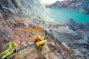 Sulfur from the crater In Indonesia